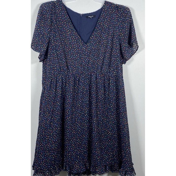 Madewell Dresses & Skirts - Madewell Sugar Dot Flutter Sleeves V-neck Dress Women's Size 16 Navy‎ Blue
